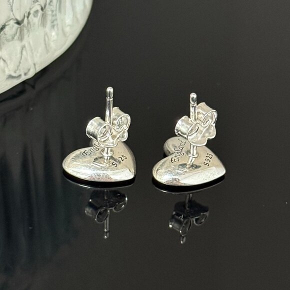 England Heart Earrings S925 Sterling Silver Handmade Ear Stud - Picture 5 of 5